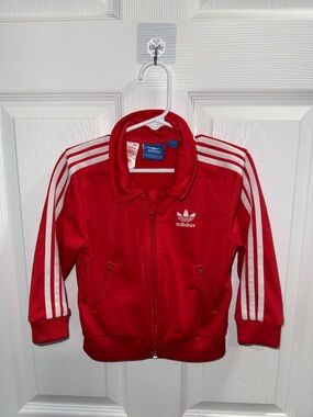 Vintage adidas Red Kids Zip-Up Track Jacket with White Stripes